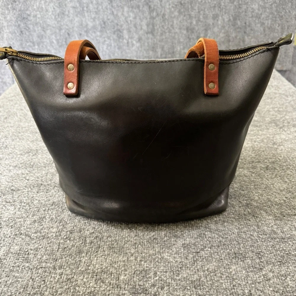 Portland Leather Goods Tote Bag Women Medium Zip Top Leather Shoulder Bag Black
